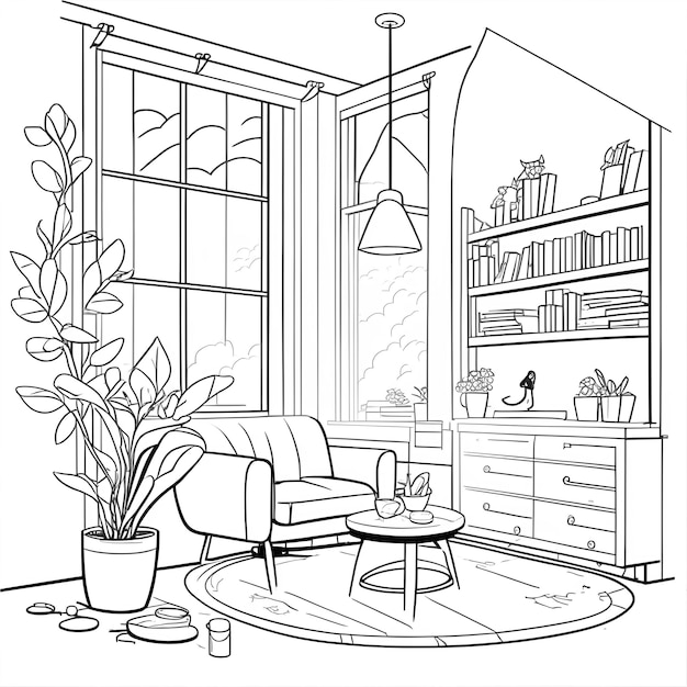 Vektor illustration zu hause dekorieren wohnzimmer umriss skizze idee mit ai generiert