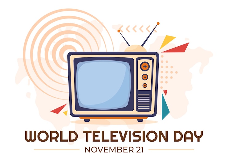 Vektor illustration zum weltfernsehtag am 21. november mit tv für web-banner oder poster im flachen cartoon