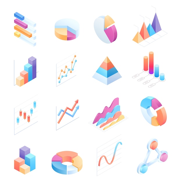 Illustrationen der isometrischen elemente der infografiken