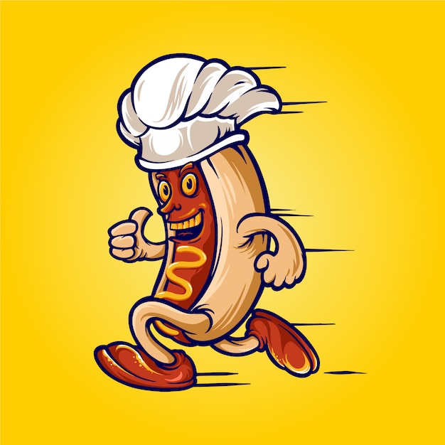 Illustrationen fast food run hot dog logo maskottchen