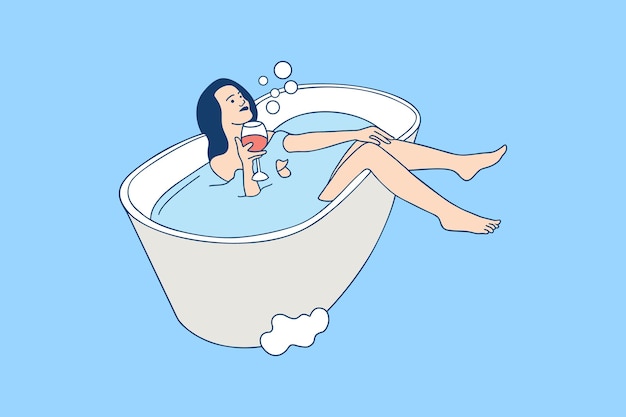 Illustrationen junge schöne mädchen genießen in der badewanne