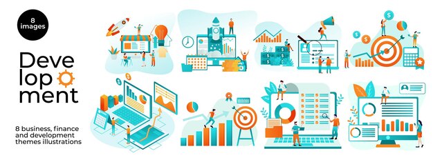 Illustrationen zur Geschäftsentwicklung Mega-Set Sammlung von Szenen von Geschäftsaktivitäten