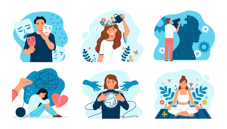 Vektor illustrationen zur psychischen gesundheit im flachen stil