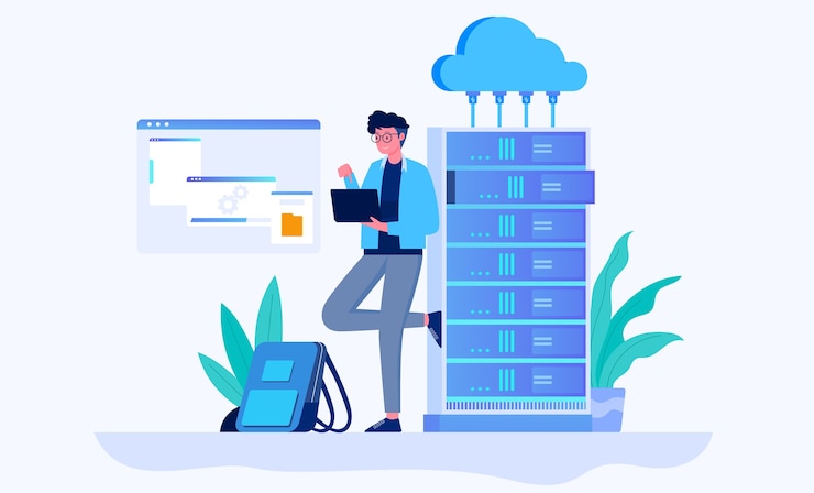 Vektor illustrationskonzept für cloud-hosting-datenübertragung