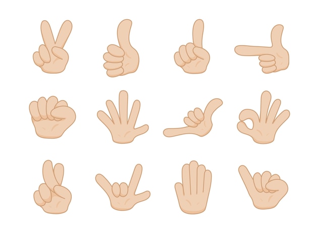 Illustrationssatz eines Handsymbols im Cartoon-Stil, flaches Design, Handzeichen