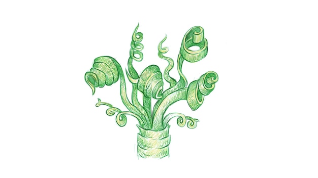 Illustrationsskizze des schönen spiralförmigen grünen grases