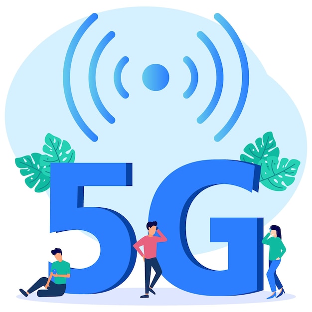 Vektor illustrationsvektorgraphikzeichentrickfilm-figur des 5g-netzes