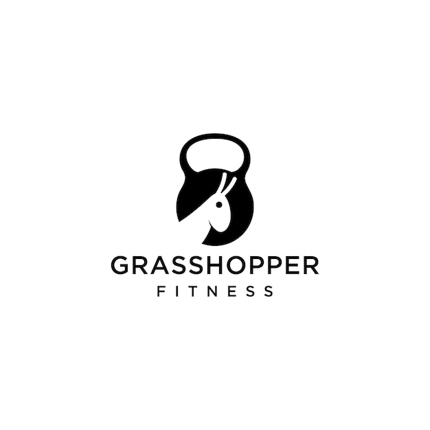 Illustrationszusammenfassung von Grasshopper im Kettlebell-Fitness-Schild-Logo-Design