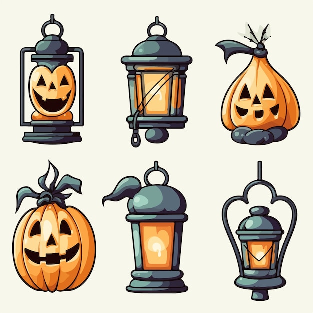 Vektor illustrative halloween-lampe leuchtet in der dunkelheit ki-generation