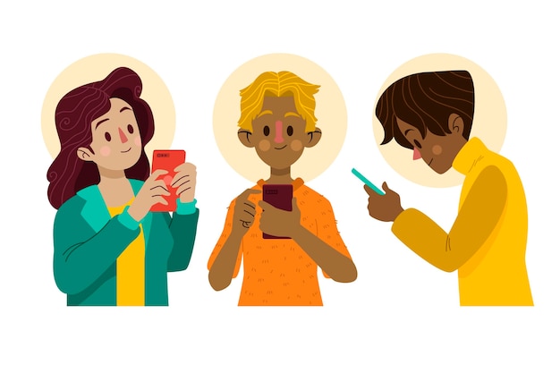 Illustrierte junge leute, die smartphones benutzen