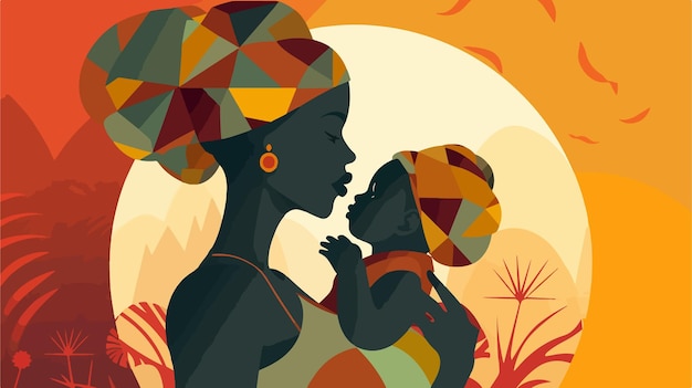 Illustrierter Einblick in die Fürsorge einer afrikanischen Mutter