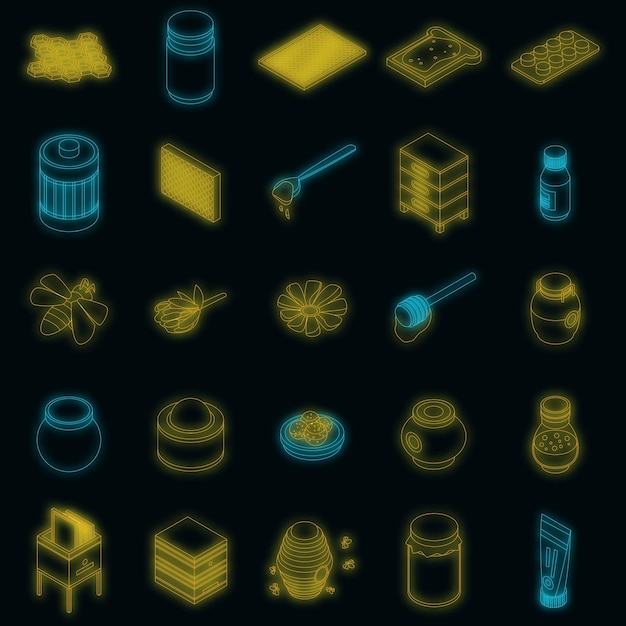 Imkerei icon set vektor neon