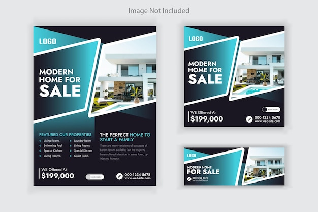 Immobilien-flyer social media post und cover-banner-set