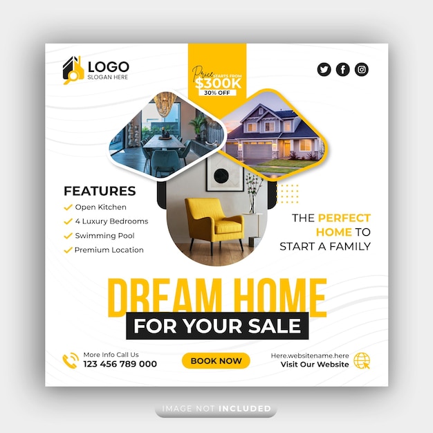 Immobilien, Häuser, Immobilien verkaufen, soziale Medien, Poster, Luxuswohnungen verkaufen, Instagram-Anzeigen, Banner