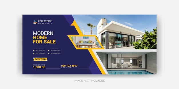 Immobilien haus immobilien facebook-cover-banner-vorlage premium-vektor