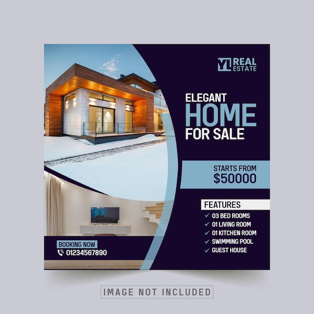 Immobilien-Haus-Immobilien-Verkauf von Werbe-Social-Media-Beiträgen und Banner-Design