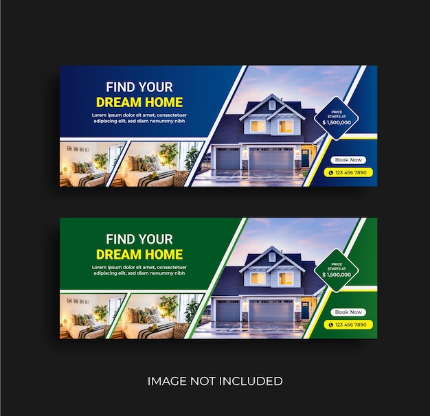 Vektor immobilien-hausverkauf facebook-cover und web-banner-vorlage