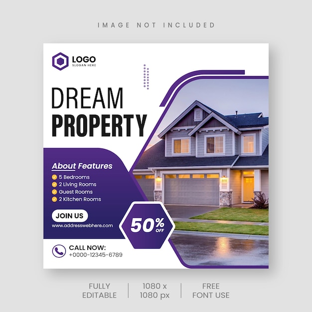 Immobilien, Immobilienvermögen, Social-Media-Posts und Web-Banner-Vorlagen-Design