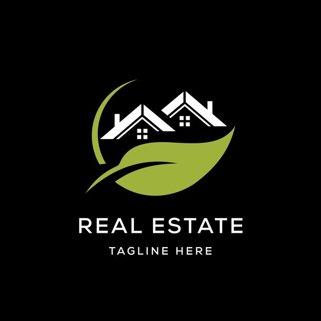 Immobilien-Logo-Design-Vorlage Haus- und Blattvektor-Ikonen-Illustration