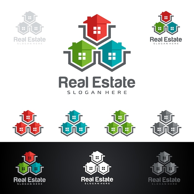 Immobilien-Logo mit abstrakter Eigentums- und Ausgangsform