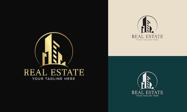 Immobilien-logo-vorlage mit goldenen premium-abzeichen im kreativen stil für realtor logo sold vector