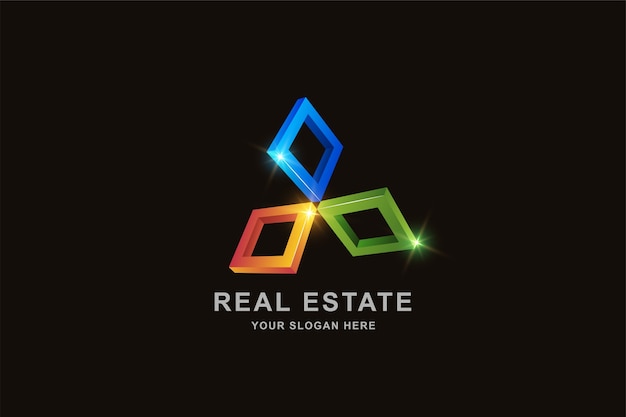 Immobilien oder konstruktion 3d-rahmen quadratische logo-design-vorlage