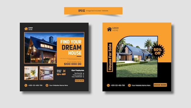 Immobilien-Traumhaus Immobilienverkauf Instagram-Post oder quadratisches Web-Banner-Template-Design