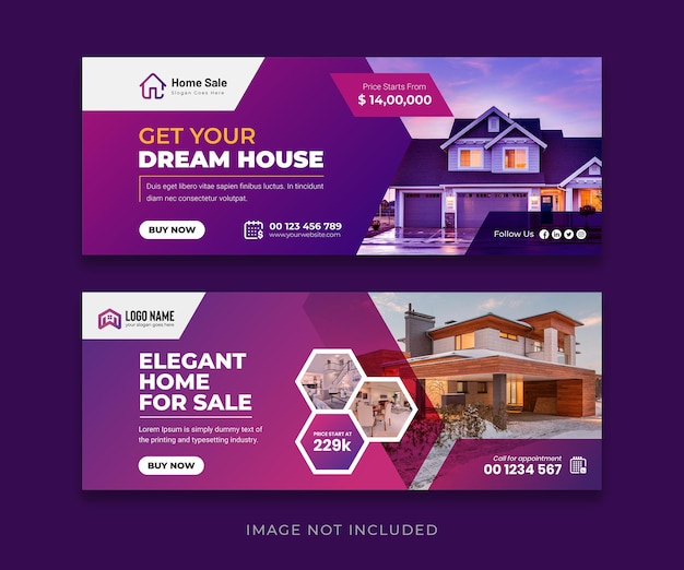 Vektor immobilienhaus facebook-cover und web-banner-vorlagenpaket