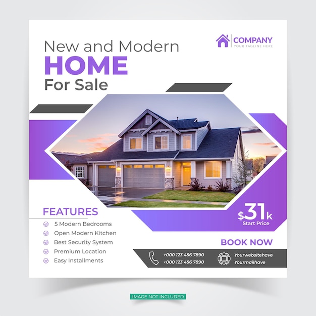 Immobilienverkaufsbanner oder Social-Media-PostPremium-Instagram-Postvorlagenquadrat Free Vector