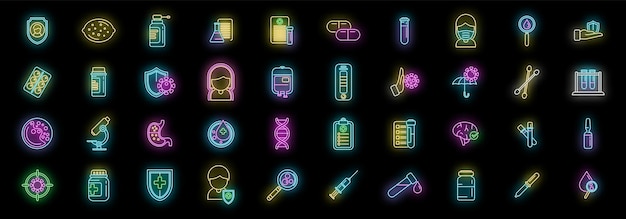 Immunsystem Icons Set Vektor Neon