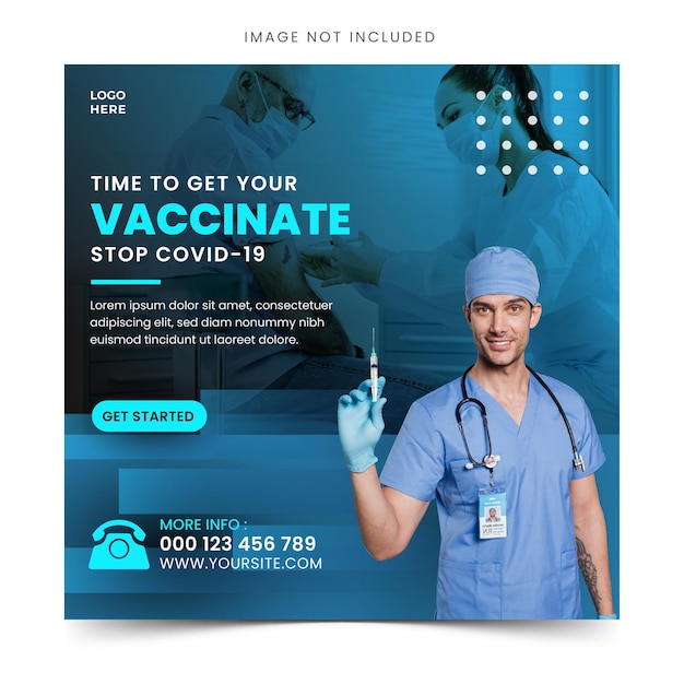 Impfbanner für Social Media Post oder Flyer Vorlage mit blauem Farbschema