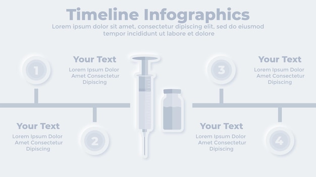 Impfstoff oder Injektion medizinische Infografik neumorphe Präsentationsvorlage