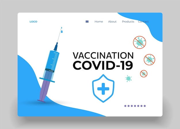 Impfung Das Design einer Website mit Coronavirus eine Spritze mit einem Impfstoffsymbol der Covid