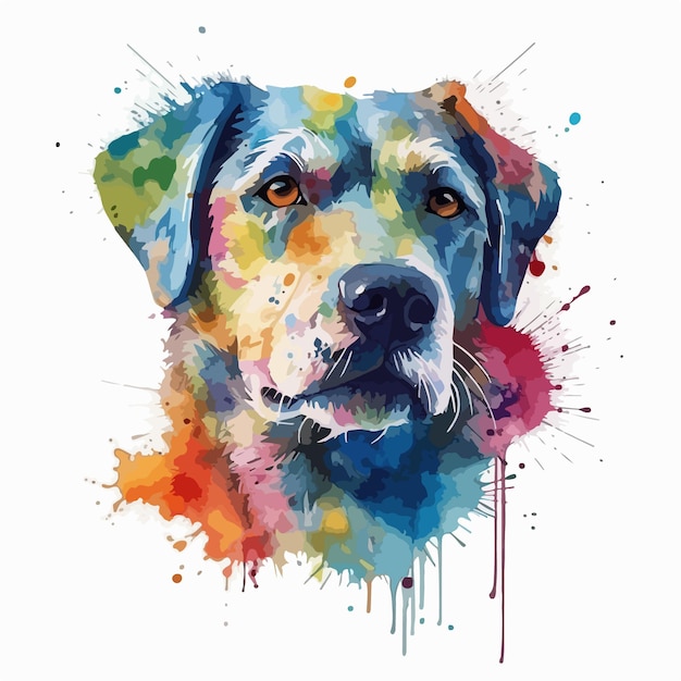 In Aquarellen ist ein Hund mit farbigem Gesicht dargestellt.