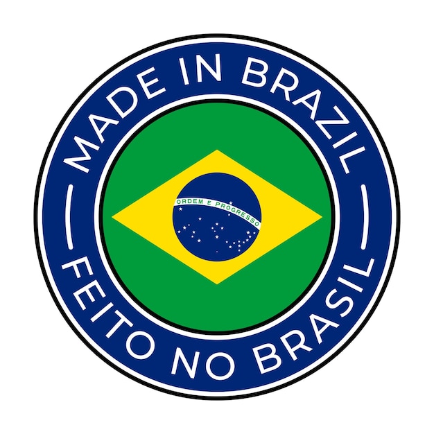 Vektor in brasilien hergestellte isolierte runde briefmarken-aufkleber mit vektorillustration der brasilianischen flagge