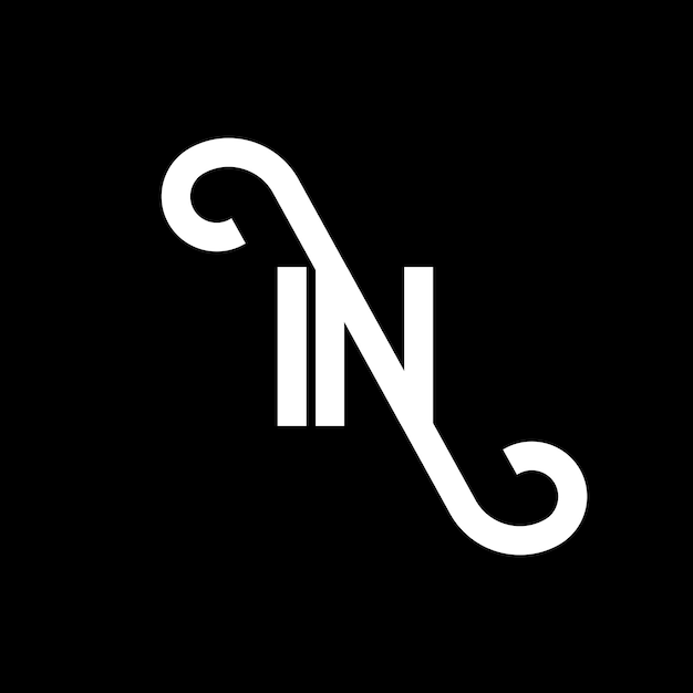 Vektor in buchstaben-logo-design auf schwarzem hintergrund in kreative initialen buchstaben-logo-konzept in buchstaben-design in weißbuchstaben-design auf schwarzem hintergrund i n i n logo