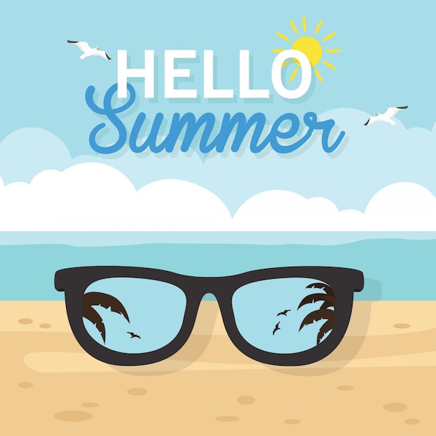 In den sommerferien verwischte sommer strand, mit sonnenbrillekartendesign