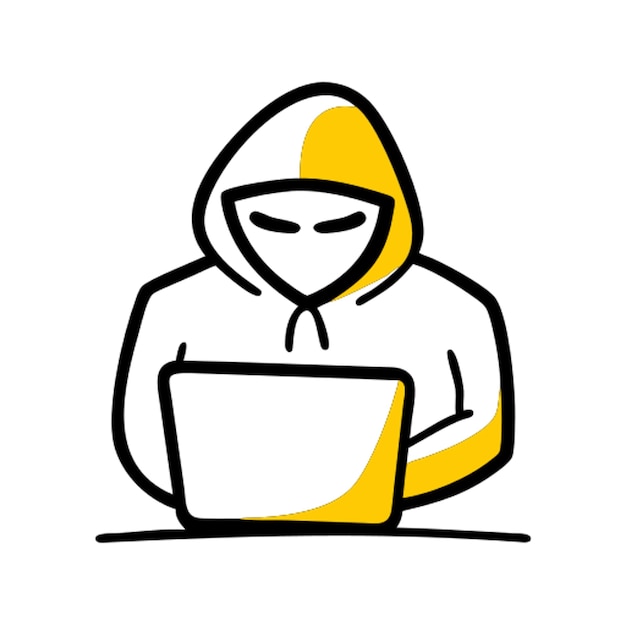 in einer Kapuze auf einem Computer-Ikonen-Droodle-Füll-Hacker