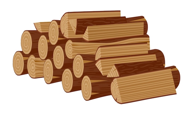 In Stapel gestapelte Brennholzstämme gehackte Holzstämme Holzbrennstämme flache Vektorillustration Zeichentrickfilmbrennholzstapel auf Weiß