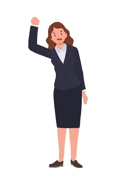 Vektor in voller länge geschäftsfrau gewinner erfolg geschäftsfrau aufgeregt halten hände hoch erhobenen armen flache vektor-cartoon-illustration