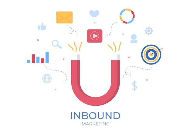 Inbound marketing business vector illustration mit magnetdesign, um kunden offline oder online für web oder poster zu gewinnen