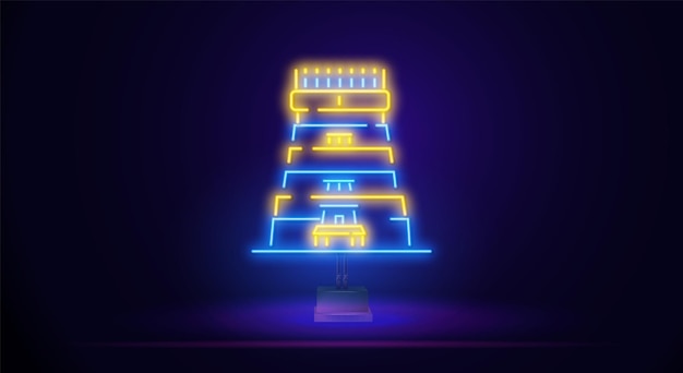 India temple icon neon light glowing vector illustration mit dunklem hintergrund auf dem standsymbol der religion