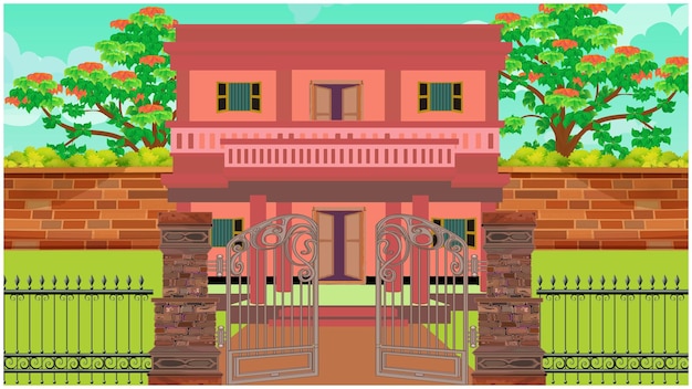 Indische asiatische dorfbauernhauslandschaft für animation.