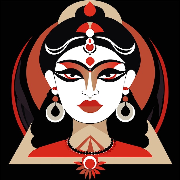Indische festgöttin durga gesicht feiertagsfeier gezeichneter cartoon-aufkleber illustration