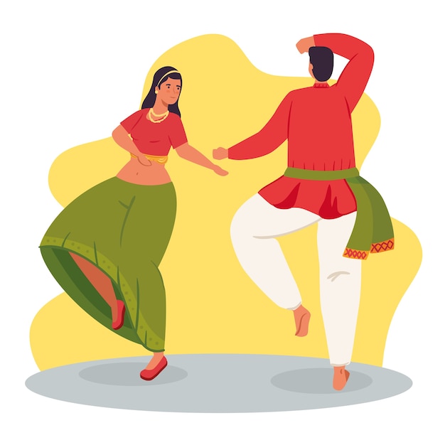 Indische frau und mann mit traditionellem tanzillustrationsdesign der kleidung