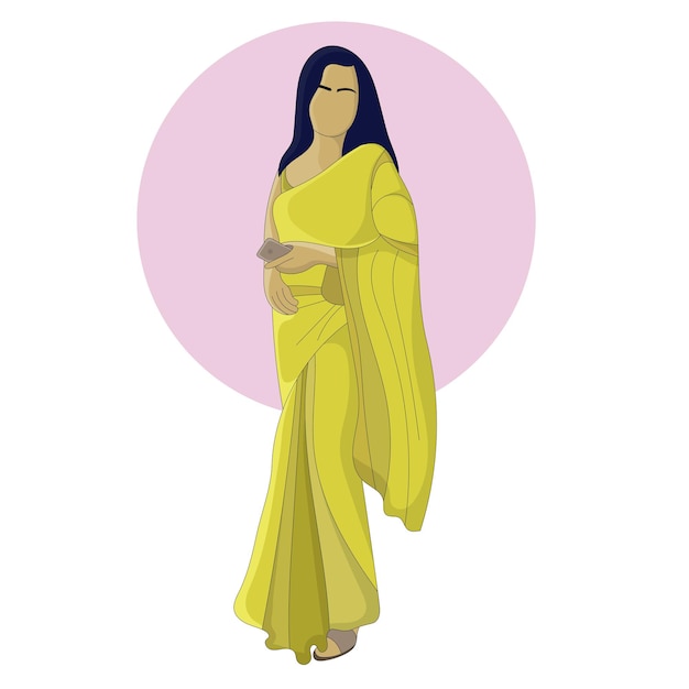 Vektor indische heiße frau im gelben sari