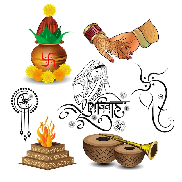 Indische hochzeits-clipart-logo-sammlung für das design von hochzeitseinladungskarten