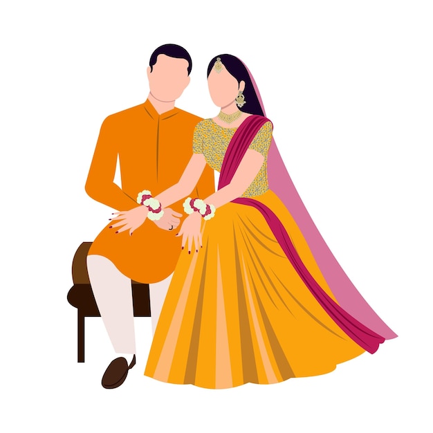 Vektor indische hochzeitspaarillustration für hochzeitskarten