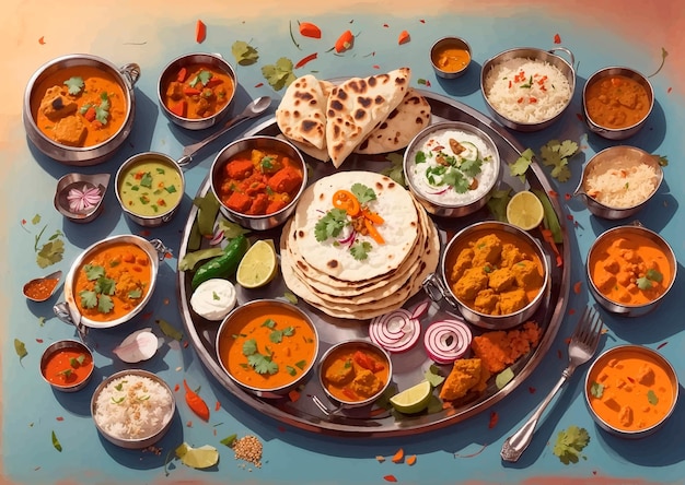 Vektor indische lebensmittel-thali-illustration