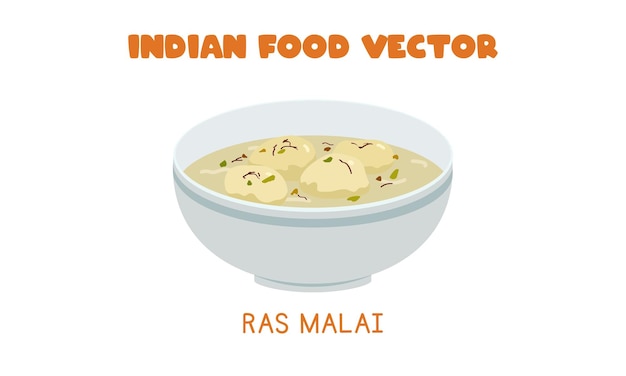 Indische Ras Malai oder Rossomalai flache Vektor-Clipart-Karikatur. Asiatisches Essen. Indische Küche. Indisches Essen